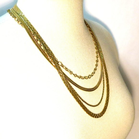 Gold Plated 4 Layered Multi Strand Necklace - Picture 4 of 6